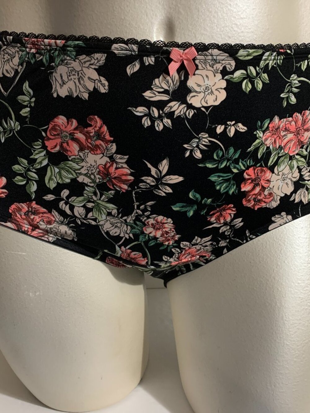Catherines Full Brief Panties Underwear Microfiber Floral Black Pink Plus 2X
